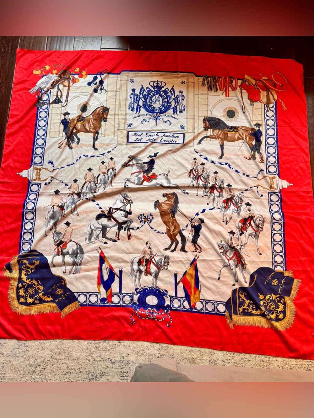 Silk Scarf Ecuestre Red & Cream Scarf